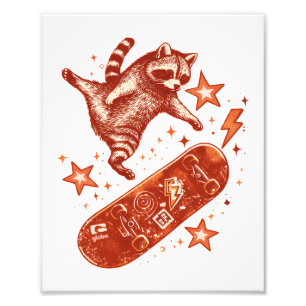 Impression Photo Raton laveur de skateboard Style Y2K 90s