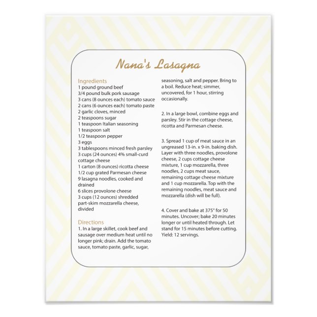 Impression Photo Recette Favorite Famille Chevron - Lasagna (Devant)