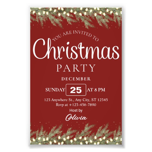 Impression Photo Red Cream Floral Elegant Holiday Christmas Party (Devant)