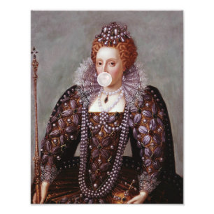 Impression Photo Reine Elizabeth I soufflant du chewing-gum blanc