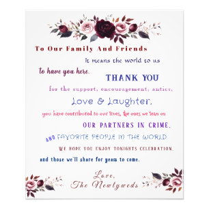 Impression Photo Remerciement de mariage Roses Bourgogne et rose