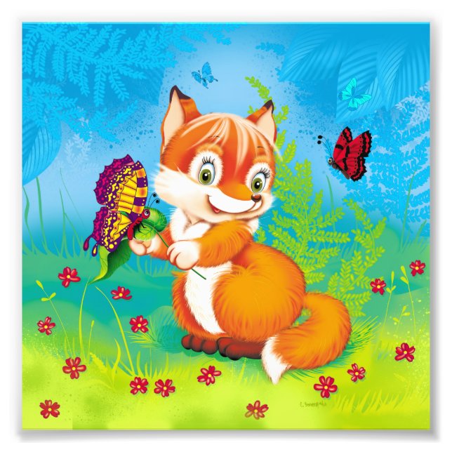Impression Photo renard et papillon (Devant)