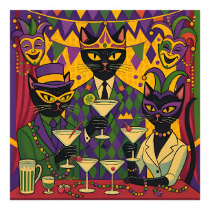 Impression Photo Retro Futuriste Mardi Gras Black Cat Martini Club