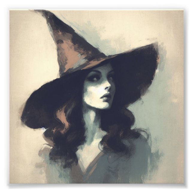 Impression Photo Retro Jolie Sorcière dans Peinture Casquette Sorci (Devant)