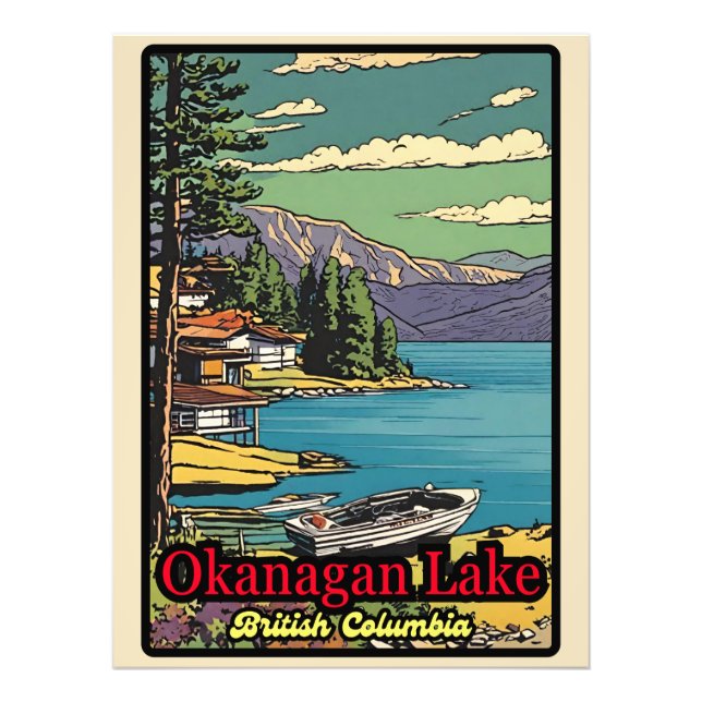 Impression Photo Rétro le paysage du lac Okanagan bande dessinée vi (Devant)