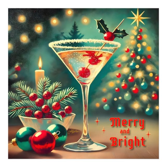 Impression Photo Retro les années 50 Merry Bright Christmas Cocktai (Devant)
