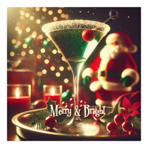 Impression Photo Retro Santa Noël Martini Vert des années 50