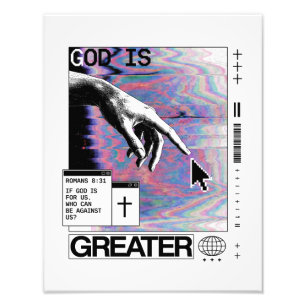 Impression Photo Romans 8:31 Cyberpunk Main de Dieu Glitch Art