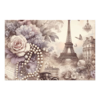 Impression Photo Romantic French Lavender, Eifel & Pearls Decoupage