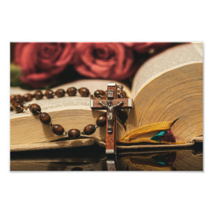 Impression Photo Rosaire en bois avec Jésus sur Croix