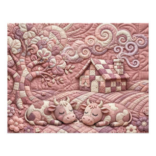 Impression Photo Rose Poussiéreux Charme Patchwork Pastoral Vache