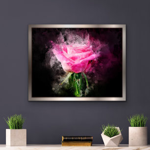 Impression Photo Rose roseau aquarelle sur fond noir