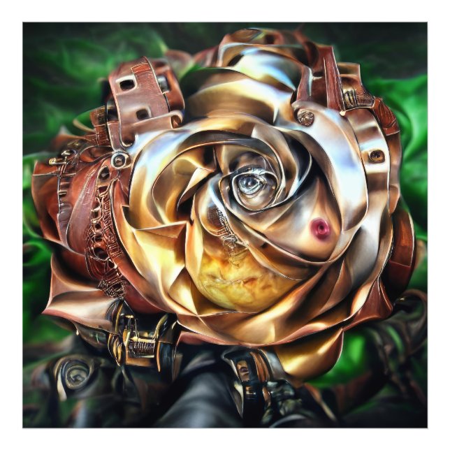 Impression Photo Rose Steampunk avec visage surréaliste - Flor méca (Devant)