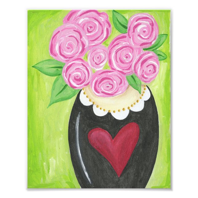 Impression Photo Roses dans Vase cardiaque Imprimer (Devant)