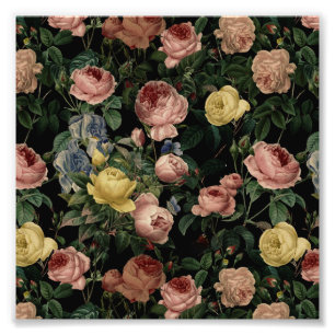 Impression Photo Roses vintages de fleurs et Iris Motif-rêves sombr