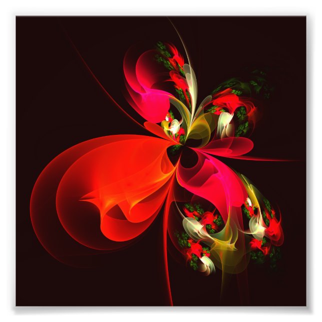 Impression Photo Rouge Vert Floral Moderne Art Abstrait Motif #02 (Devant)