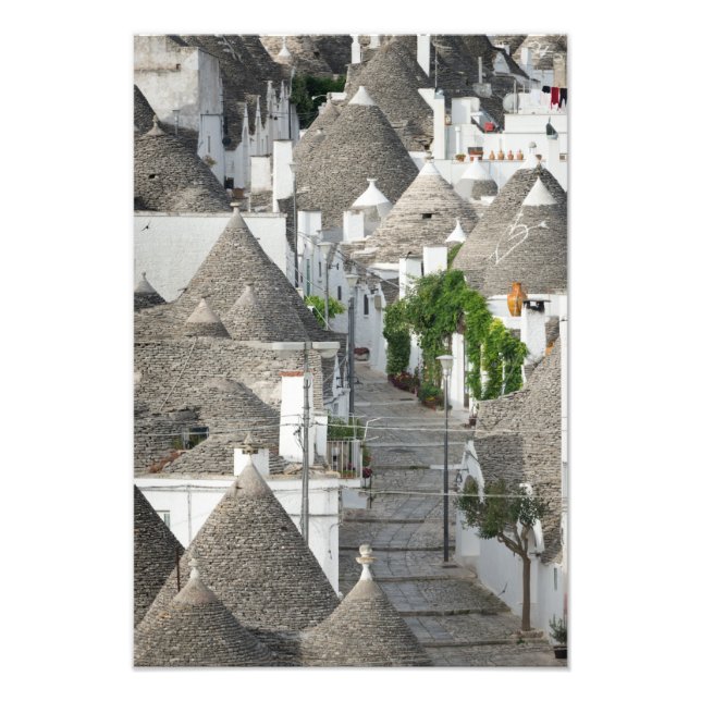 Impression Photo Rue avec trulli maisons à Alberobello, Pouilles (Devant)
