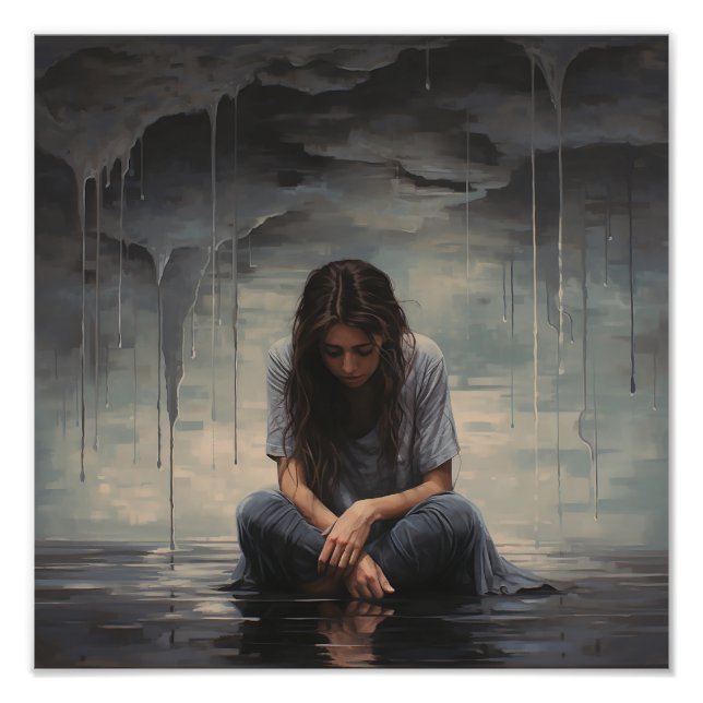 Impression Photo Sad woman sitting on the floor (Devant)