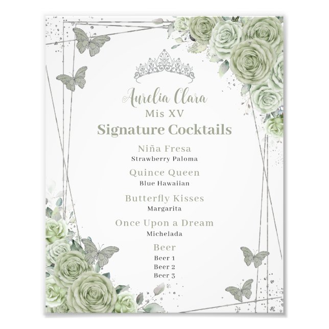 Impression Photo Sage Green Floral Quinceanera Signature Cocktails (Devant)