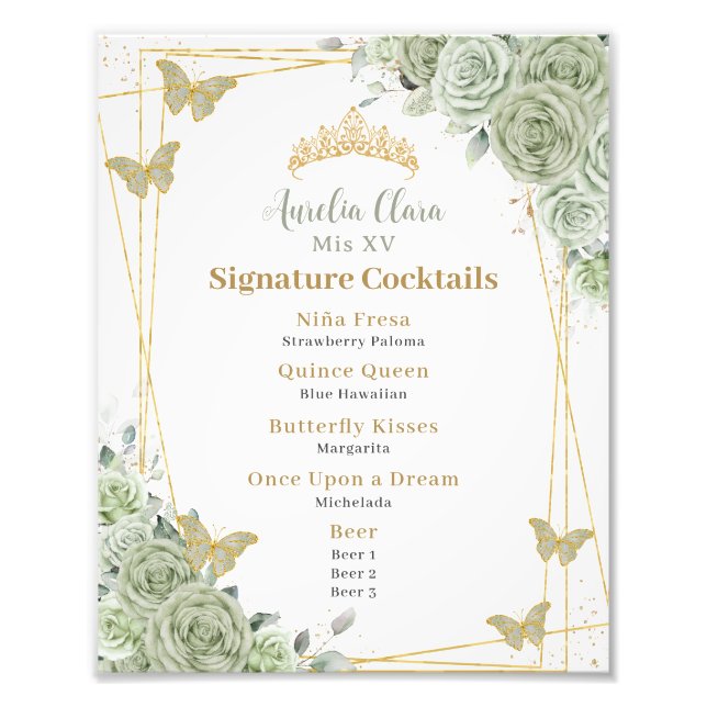 Impression Photo Sage Green Floral Quinceanera Signature Cocktails (Devant)