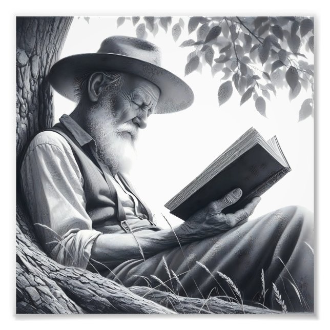 Impression Photo Sagesse Rustique : Homme Ennuyé Lecture À L'Extéri (Devant)