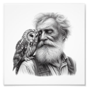 Impression Photo Sagesse silencieuse : L'homme plus âgé et le hibou