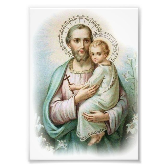 Impression Photo Saint Joseph et Jésus-enfant traditionnel avec cro (Devant)