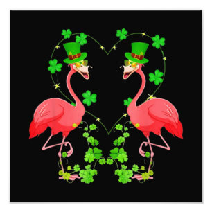 Impression Photo Saint Patrick's Day Flamant rose Shamrock Coeur