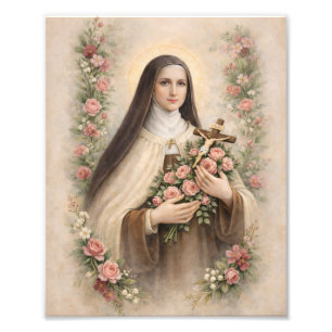 Impression Photo Sainte Thérèse de Lisieux avec des roses vintage c