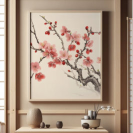 Impression Photo Sakura en fleurs peinture traditionnelle