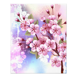 Impression Photo Sakura rose sur la peinture Arrière - plan