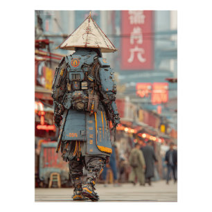 Impression Photo Samouraï Cyberpunk Méca Chapeau Conique