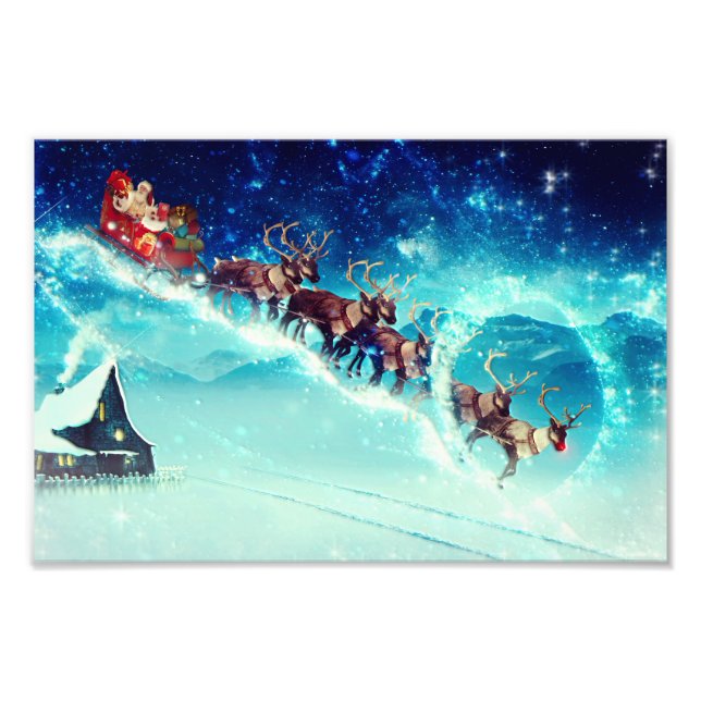 Impression Photo Santa Claus Flying with Reindeer (Devant)