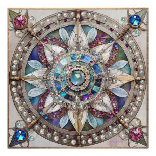 Impression Photo Saphirs roses et bleus Diamants Perles Mandala