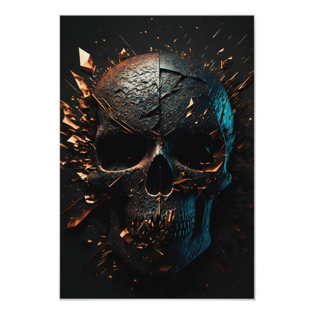 Impression Photo Schwarz matter Totenkopf mit Kupfer Splitter (Devant)