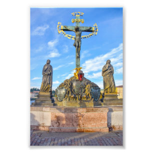 Impression Photo Sculpture du Calvaire, pont Charles, Prague