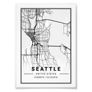 Impression Photo Seattle - États-Unis Liga City Map