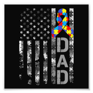 Impression Photo Sensibilisation sur l'autisme Papa USA Drapeau Fêt