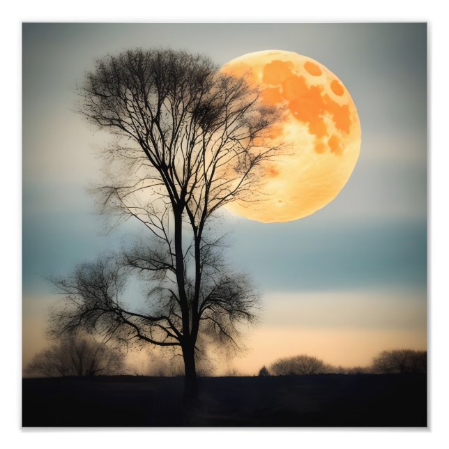 Impression Photo Sérénité au clair de lune : Pleine lune sur arbre  (Devant)