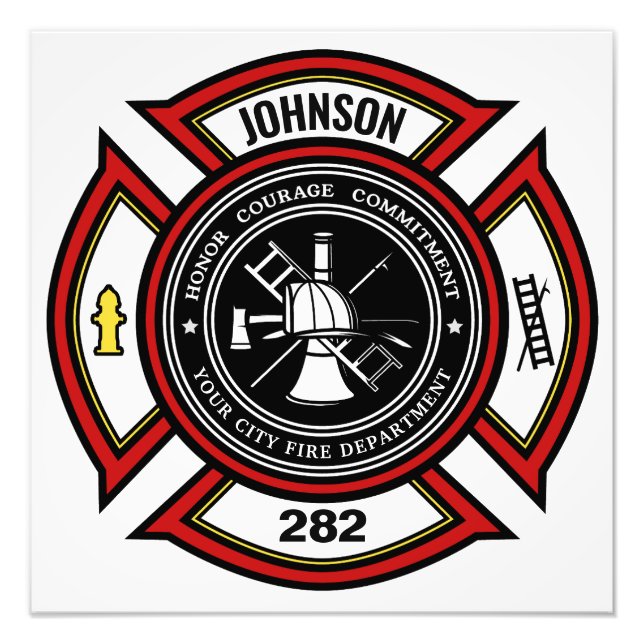 Impression Photo Service d'incendie AJOUTER LE NOM Pompier Insigne  (Devant)