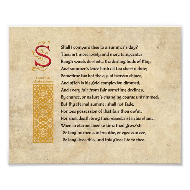 Impression Photo Shakespeare Sonnet 18 (XVIII) sur Parchemin (Devant)