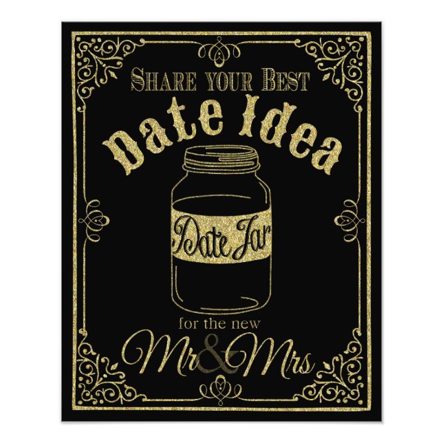 Impression Photo signe mariage glitateur or et noir date jar (Devant)