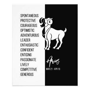 Impression Photo Signe Zodiac Aries, noir et blanc