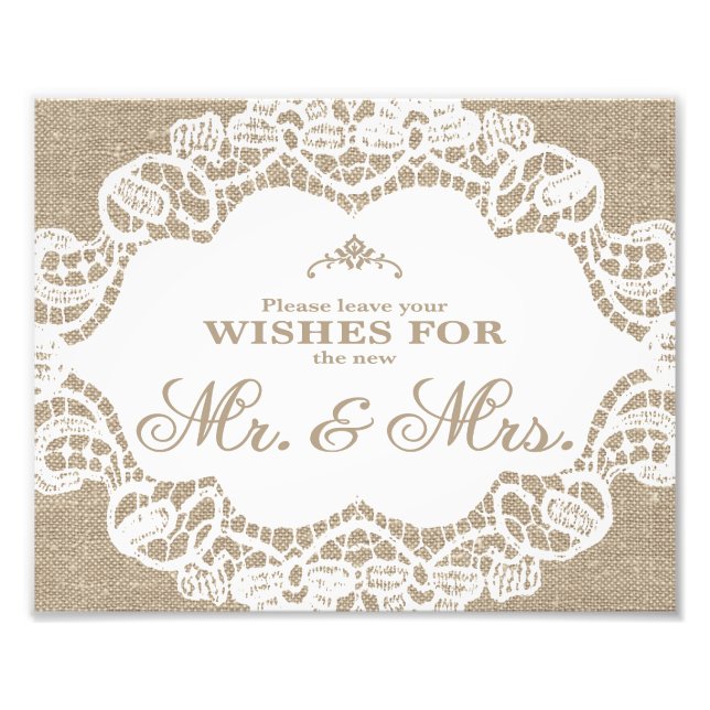 Impression Photo Signes mariages - Burlap & Lace - Voeux - (Devant)