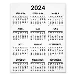 Impression Photo Simple Noir & Blanc 2024 Année en bref Calendrier