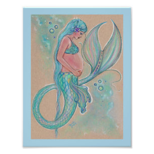 Impression Photo Sirène enceinte bleu bébé par Renee Lavoie