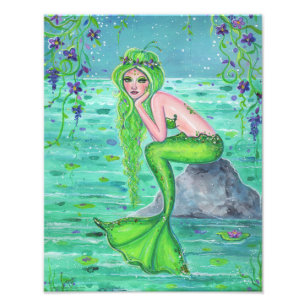 Impression Photo Sirène mignonne de sirène verte par Renee Lavoie