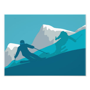Impression Photo Ski En Montagne - Skieurs Illustration Abstraite