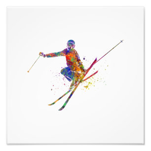 Impression Photo Skieuse en aquarelle