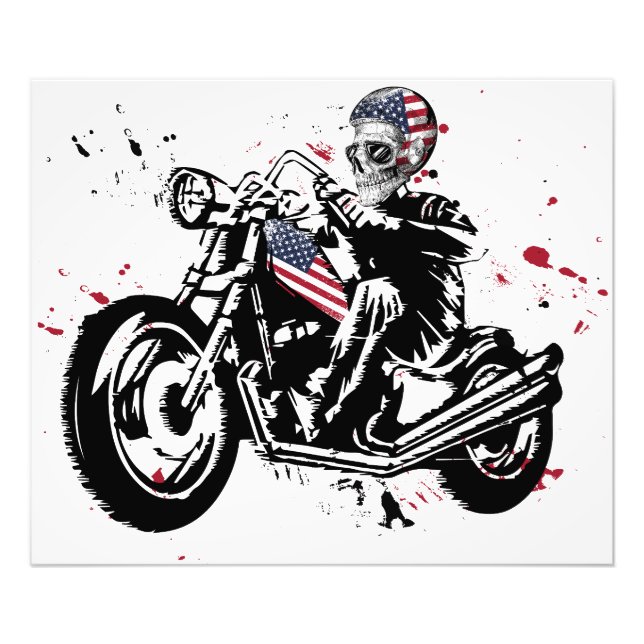 Impression Photo Skull Biker avec drapeau américain (Devant)